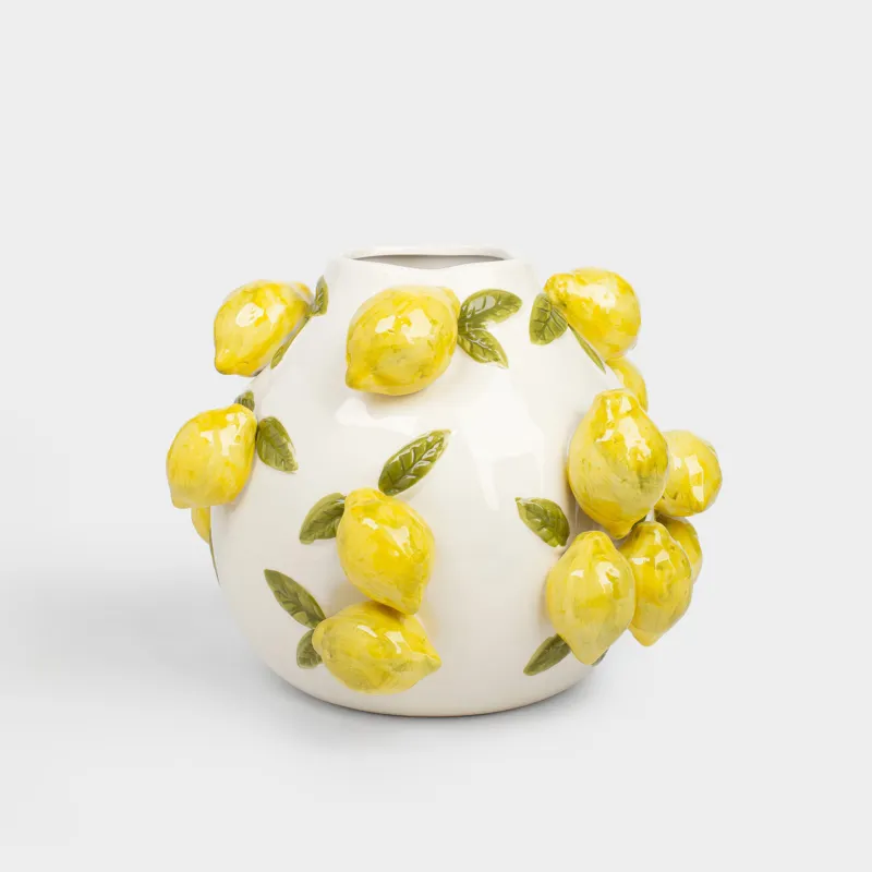 Ваза для цветов, 24 см, декоративная, керамика D, молочная, Лимоны, Sicily