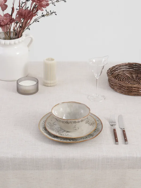 Скатерть, 170х250 см, с кружевом, полиэстер/лен/хлопок, бежевая, Natural framed, image-1