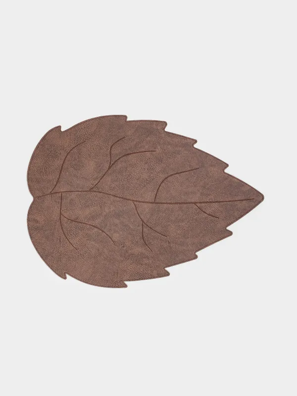 Салфетка под приборы, 35x48 см, ПВХ/полиэстер, фигурная, коричневая, Лист, Rock shape, image-0