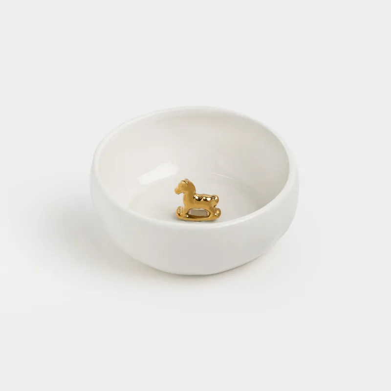 Салатник, 15х6 см, 560 мл, керамика, бело-золотистый, Лошадка-качалка внутри, Horse gold