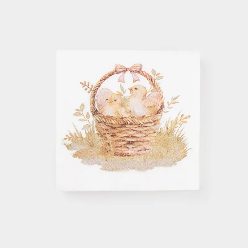 Салфетки бумажные, 21х21 см, 20 шт, квадратные, белые, Цыпленок, Easter