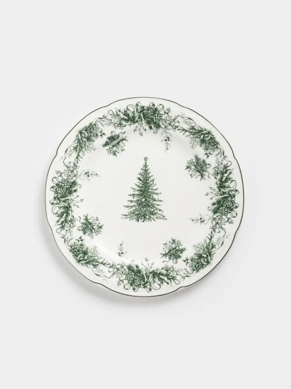 Тарелка закусочная, 20 см, фарфор N, бело-зеленая, Елка, Winter lace, image-0