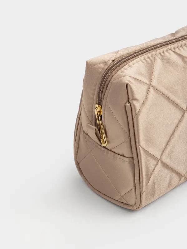 Косметичка, 21х13 см, стеганая, сатин, молочная, Quilted silk, image-3