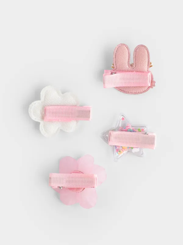 Набор заколок для волос, 3 см, 4 шт, детский, полиэстер/пластик, розовый, Кролик, Gracile, image-2