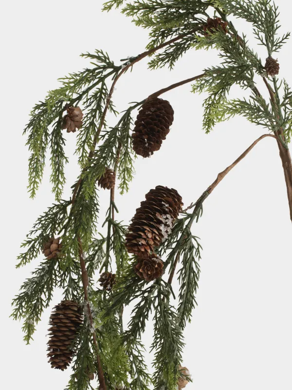 Ветка декоративная, 1,1 м, Хвоя с шишками, Conifer decor, image-1