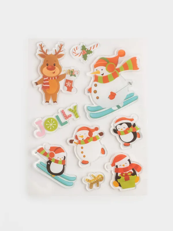 Набор наклеек, 15х20 см, многоразовые, термопластик, Снеговики, Christmas decal, image-0