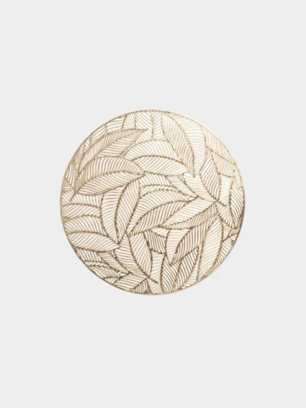 Салфетка под приборы, 38 см, ПВХ, круглая, золотистая, Листья, Azhur Grid, image-0