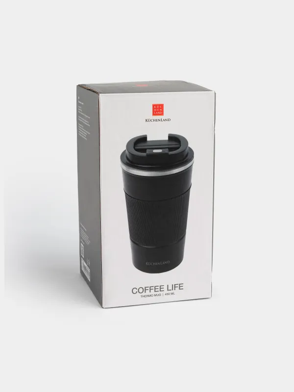 Термокружка, 450 мл, с зарфом, сталь/пластик/силикон, черная, Coffee life, image-5