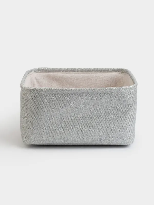 Корзина для хранения, 25x19x12 см, полиэстер, прямоугольная, серебристая, Ideally, image-0