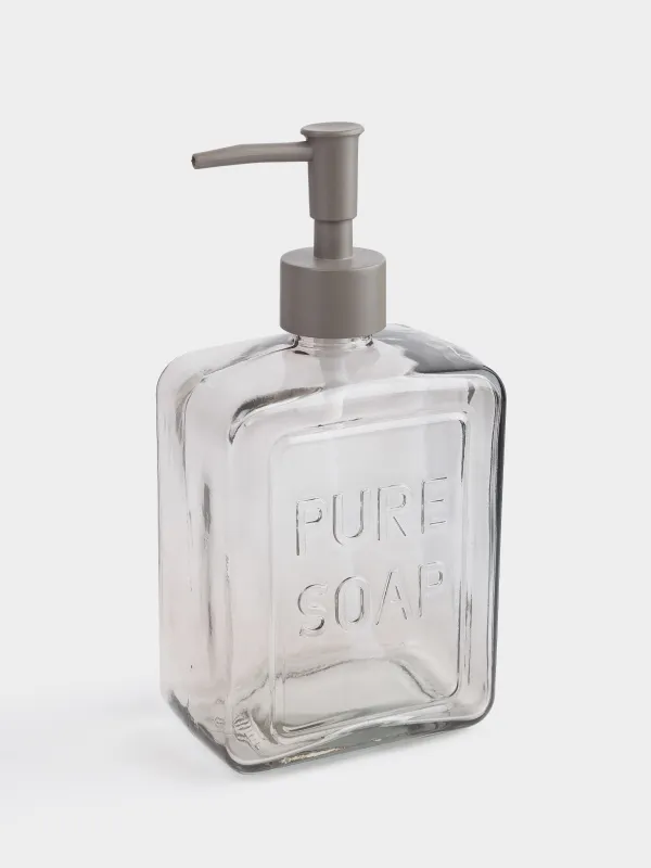 Диспенсер для жидкого мыла, 570 мл, стекло/пластик, серо-коричневый, Pure soap, Title color, image-1