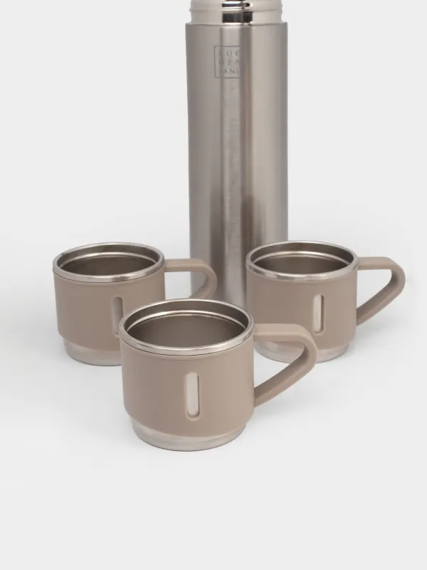 Набор для напитков, 3 перс, 4 пр, дорожный, термос 500 мл, сталь/пластик, бежевый, Electrum, image-2