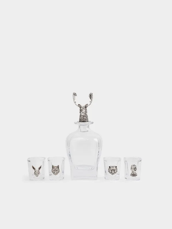 Набор для водки, 4 перс, 5 пр, графин/стопки, стекло/металл, Лесные животные, Lux elements, image-0