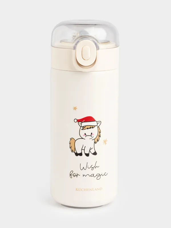 Термос детский, 320 мл, с трубочкой, сталь/пластик, бежевый, Лошадка, Cute vessel, image-0