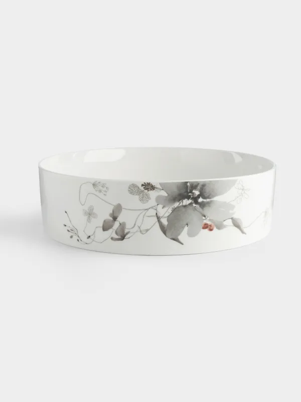 Блюдо, 23х6 см, с бортами, фарфор N, Серые цветы, Watercolor, image-1