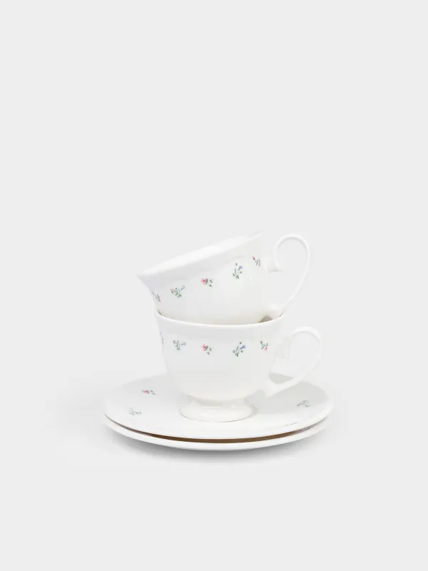 Пара чайная, 2 перс, 4 пр, 180 мл, фарфор N, белая, Нежные цветы, El floria, image-0