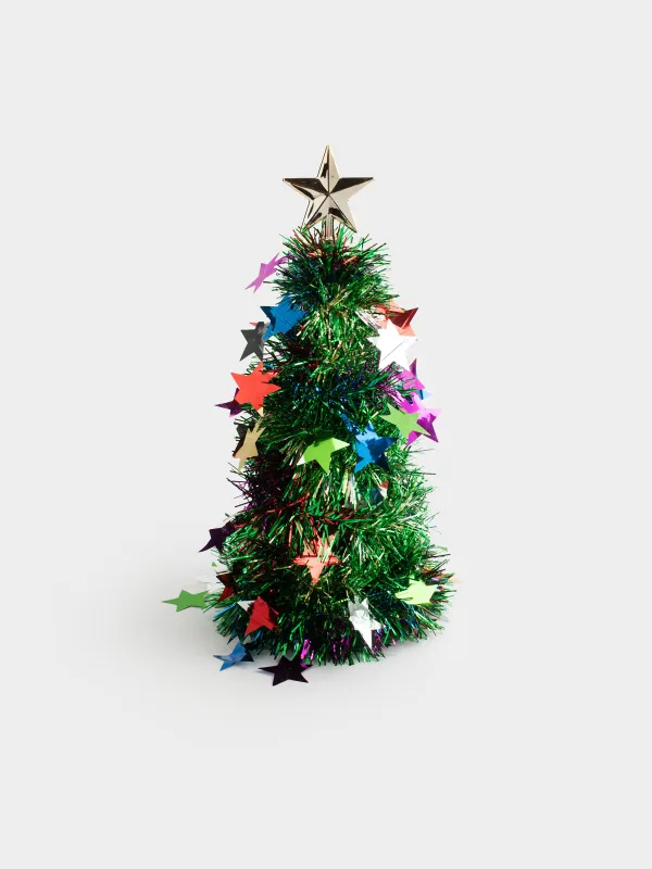 Ель искусственная, 30 см, мишура/пластик, зеленая, Звезды, Tinsel christmas, image-0