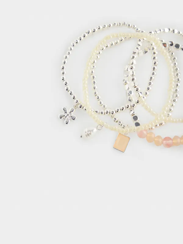 Набор браслетов, металл/пластик/стекло, Pearl color, image-1