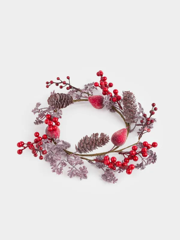 Венок декоративный, 15/27 см, пенопласт/пластик, Красные ягоды, Red berry, image-1