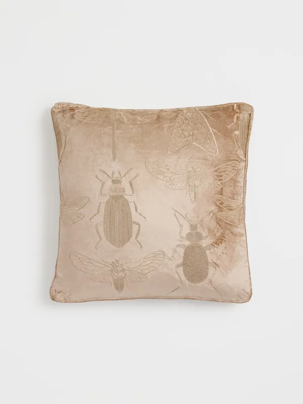 Подушка декоративная, 50х50 см, вельвет, бежево-коричневая, Жуки, Bugs, image-0