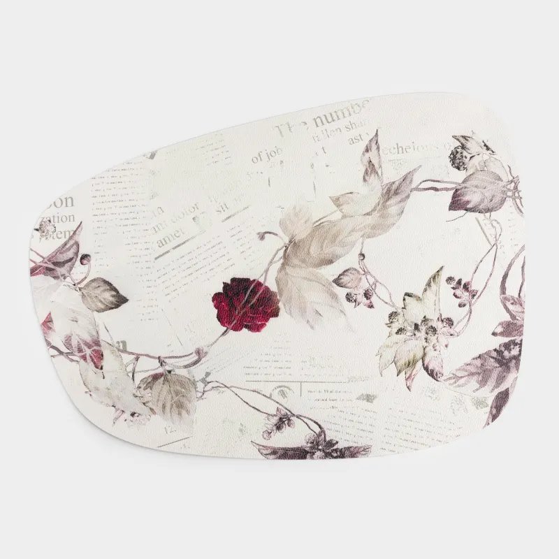 Салфетка под приборы, 33x45 см, ПВХ, фигурная, молочная, Ветвь розы, Rock print, image-0