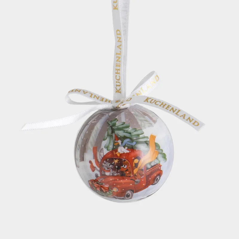 Игрушка елочная, 5 см, пенопласт, Шар, Машинка со зверятами, Ball print