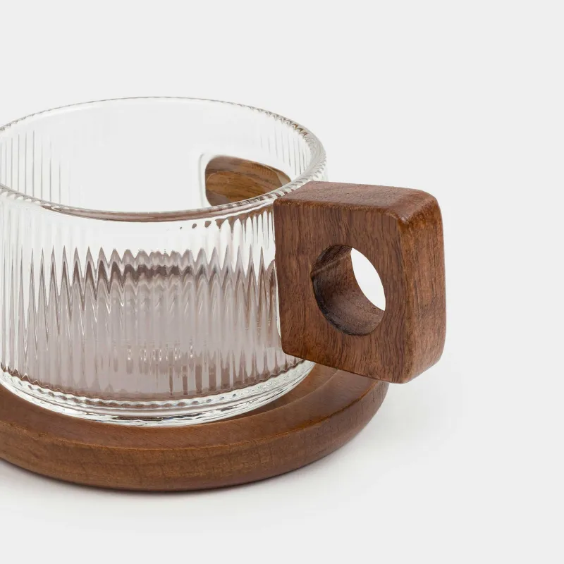 Кружка, 230 мл, на подставке, стекло Б/дерево, Ribby, image-4