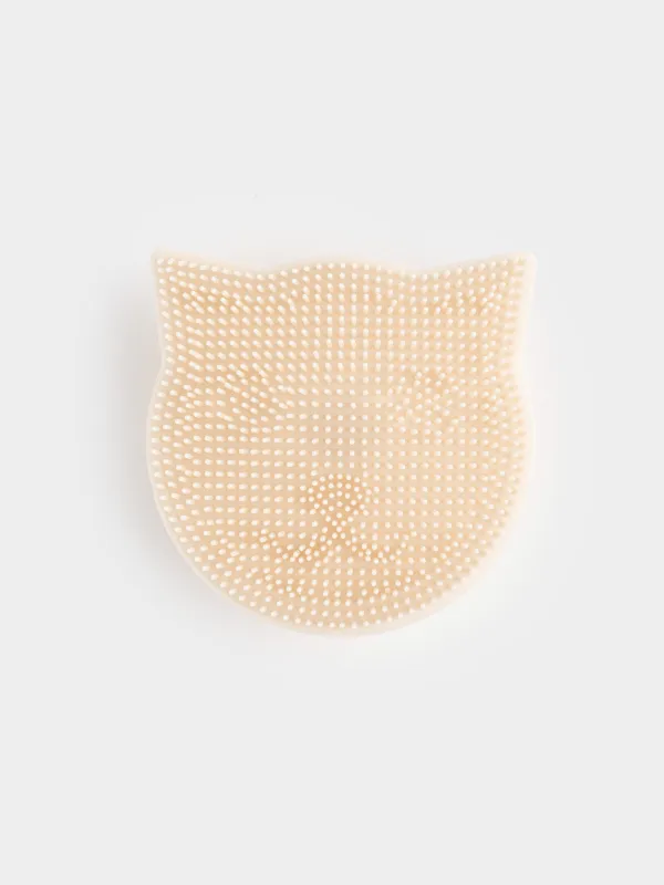 Щетка для очищения лица, 6 см, массажная, на присоске, силикон, бежевая, Кот, Manny, image-0