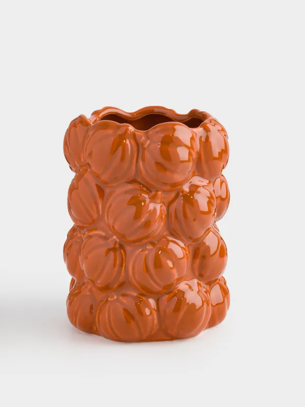 Подставка для кухонных принадлежностей, 16 см, керамика, оранжевая, Тыквы, Forest symphony, image-0