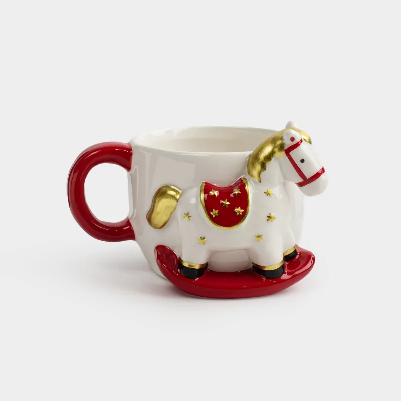 Кружка, 390 мл, керамика, молочно-красная, Лошадка-качалка, Horse cute