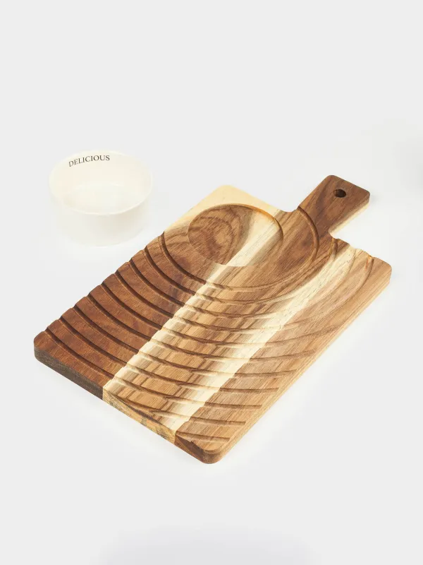 Блюдо для закусок, 33х18 см, с пиалой, Фактурные линии, Noble flow, image-2