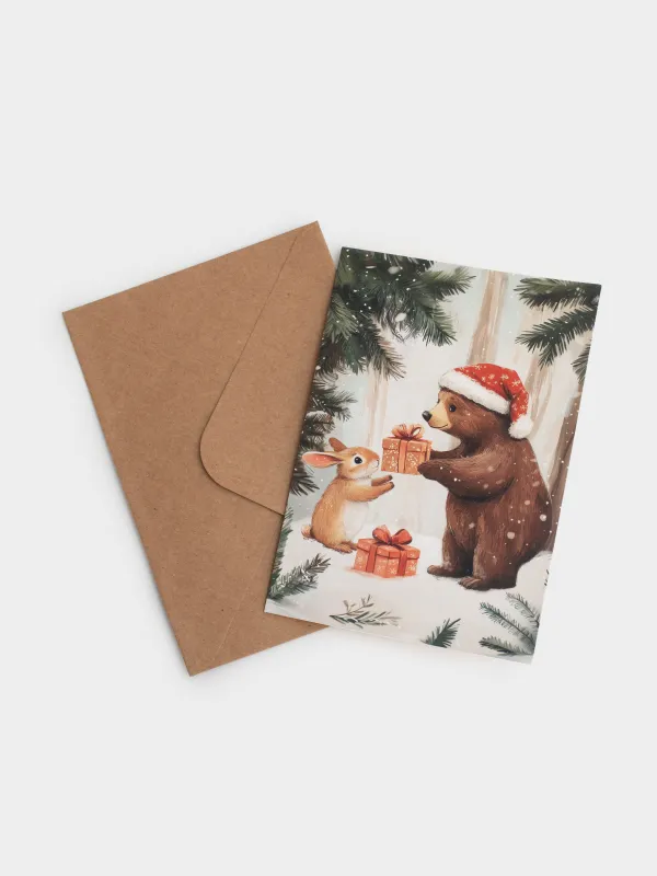 Открытка подарочная, 12х17 см, бумага, Мишка и заяц, Friends forest, image-5