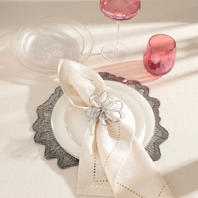 Салфетка под приборы, 36 см, бисер, фигурная, серо-серебристая, Art beads-t, image-4