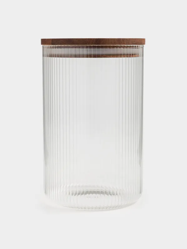 Банка для сыпучих продуктов, 1,2 л, стекло Б/дерево, Ravi wood, image-2