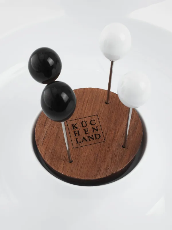 Блюдо для закусок, 23 см, со шпажками, фарфор P/дерево, бело/черное, B&W, image-3