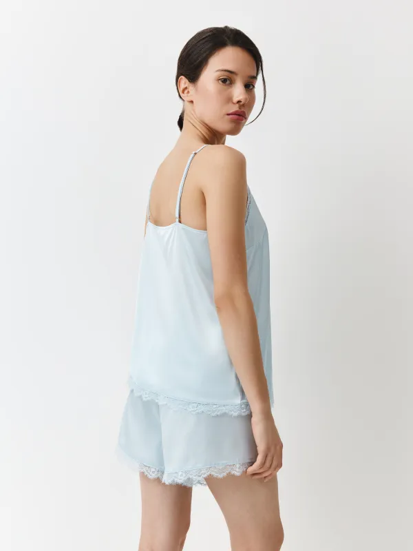 Комплект женский, домашний, р. S, топ/шорты, с кружевом, полиэстер/эластан, голубой, Pellageya, image-3