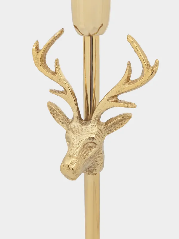 Подсвечник, 30 см, для тонкой свечи, на ножке, металл, золотистый, Олень, Arctic deer, image-3