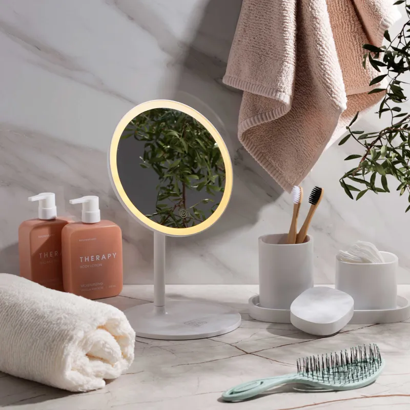 Зеркало настольное, 33х19/17 см, с подсветкой, на подставке, пластик, круглое, белое, Vesta, image-8