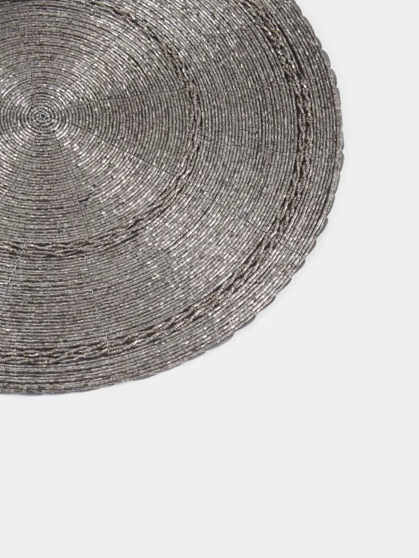 Салфетка под приборы, 36 см, бисер, круглая, темно-серая, Shiny beads, image-3