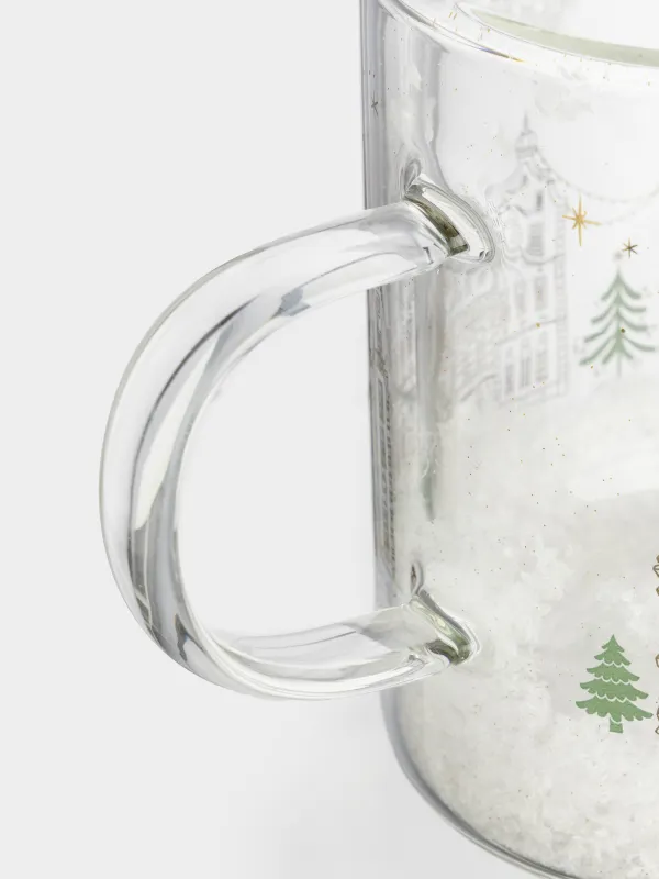 Кружка, 350 мл, стекло Б, с блестками и со снегом внутри, Дома, Air decor, image-2