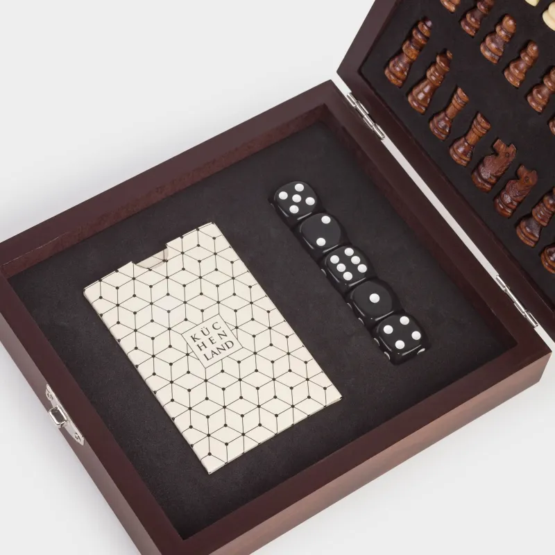 Набор настольных игр, 17х15 см, карты/кости/шахматы, дерево/пластик, Sabal, image-1