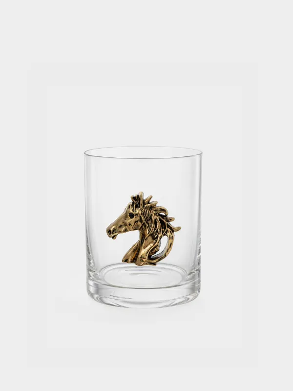 Стакан для виски, 10 см, 340 мл, стекло/металл, Золотистый конь, Lux elements, image-0