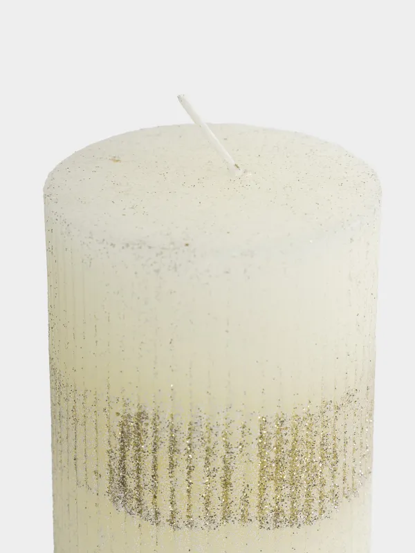 Свеча, 7x10 см, цилиндрическая, с блестками, Ribbed candle, image-1