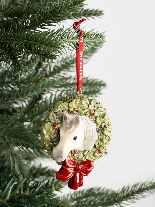 Игрушка елочная, 10 см, полирезин, зеленая, Лошадь и венок, Figure christmas, image-2