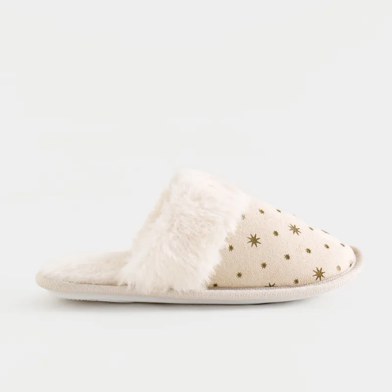 Тапочки детские, домашние, микрофибра/искусственный мех, бежевые, Звезды, Downy joy
