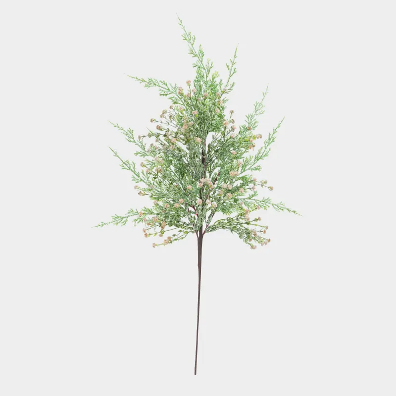 Ветка декоративная, 68 см, пластик, Хвоя с золотистыми цветами, Conifer decor, image-1