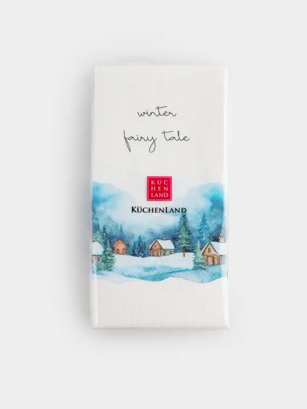 Салфетки бумажные, 33х33 см, 20 шт, прямоугольные, белые, Заснеженные дома, Winter house, image-4
