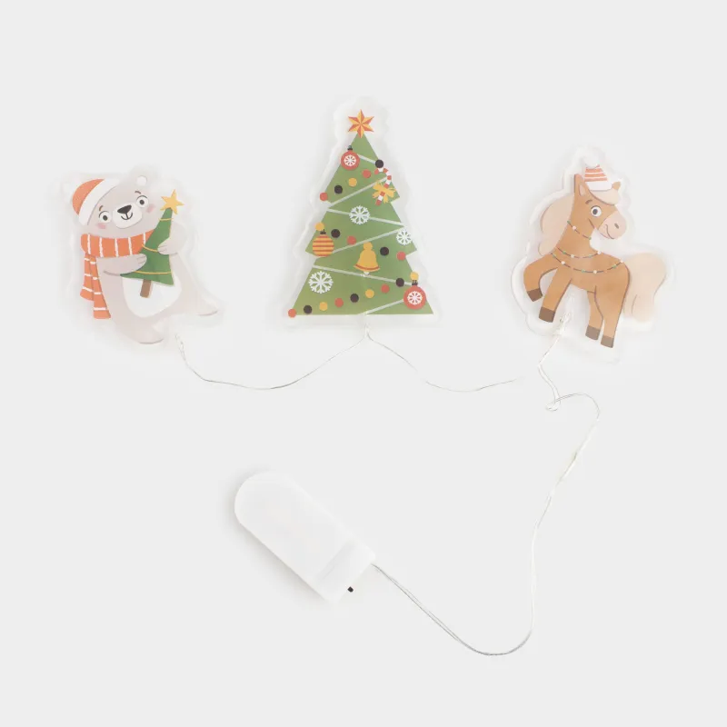 Набор наклеек, 14х25 см, 3 шт, с подсветкой, многоразовые, термопластик, Мишка, Christmas decal