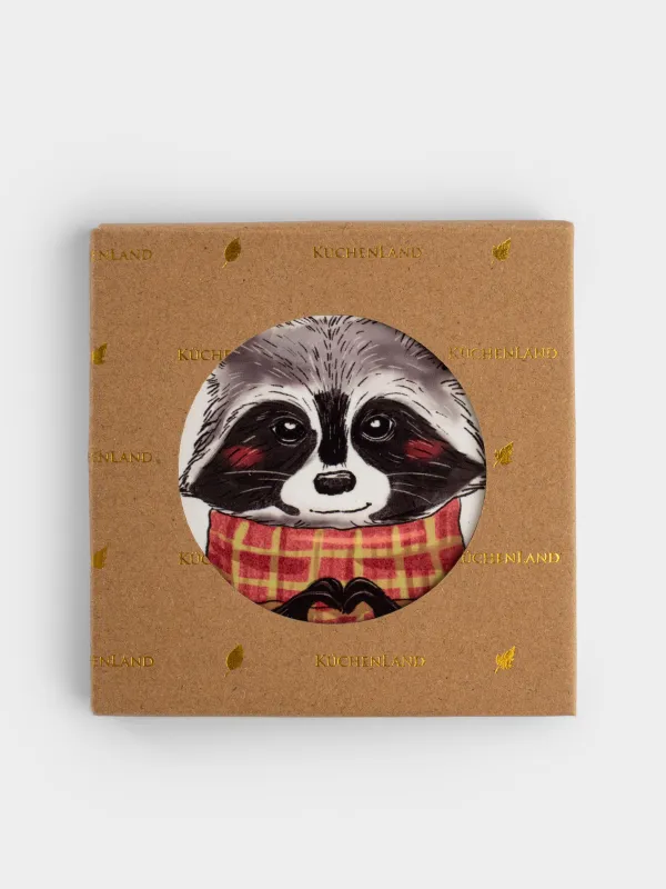 Подставка под кружку, 11 см, круглая, керамика/пробка, белая, Енот, Raccoon, image-3