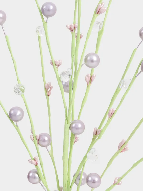 Ветка декоративная, 45 см, бумага, Сиреневые бусины с кристаллами, Balls decor, image-2
