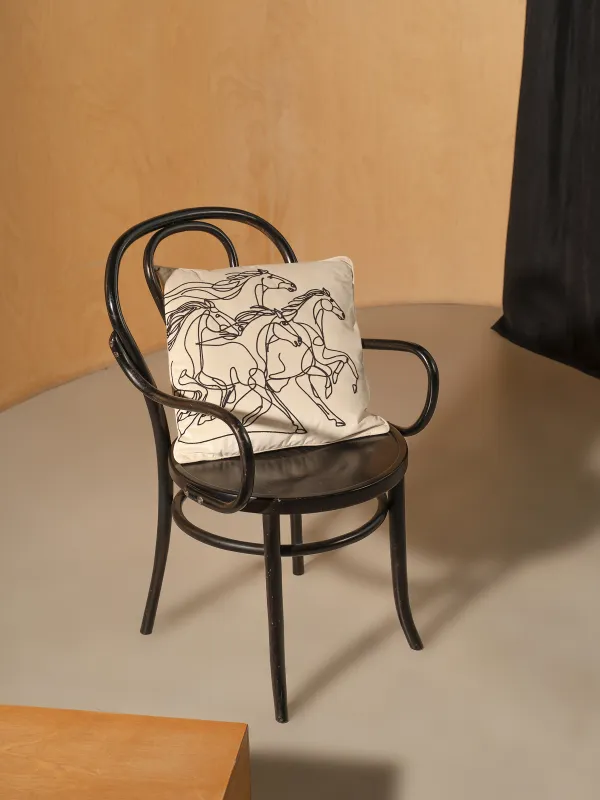 Подушка декоративная, 45х45 см, вельвет, молочно-черная, Лошади, Velvet, image-6
